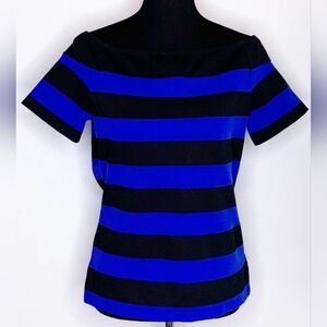 Michael Cores Royal Blue & Black stripe boat neck top L